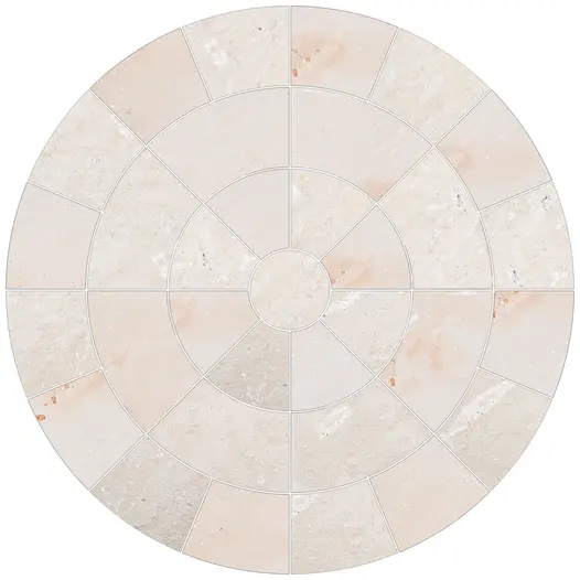 Diagrammatic view from above of Mint sandstone circle, showing slab layout in 3 rings around central round paving slab.