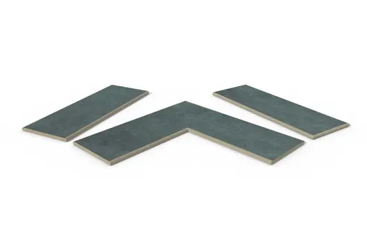 Anthracite porcelain 20mm bullnose coping stones collection, showing straight, end and corner pieces, with 10-year guarantee.
