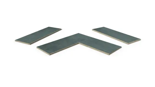 Anthracite Porcelain 5mm pencil round copings, with drip-line, in straight, end, left and right corner pieces, for exterior walls.