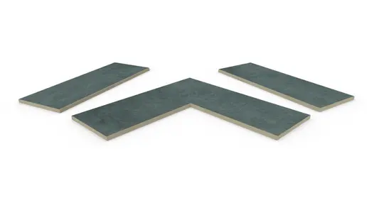 Anthracite Porcelain smooth coping stones, in straight , end and corner pieces, with a 5mm chamfered edge profile and driplines.