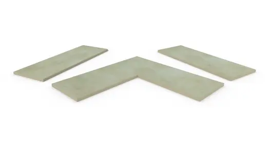 Area porcelain smooth coping stones, in straight , end and corner pieces, with a 5mm chamfered edge profile, made in-house.