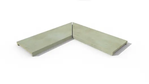 Area porcelain corner coping stones, left and right hand pieces fitted together at mitred edges, with 40mm downstand made in-house.