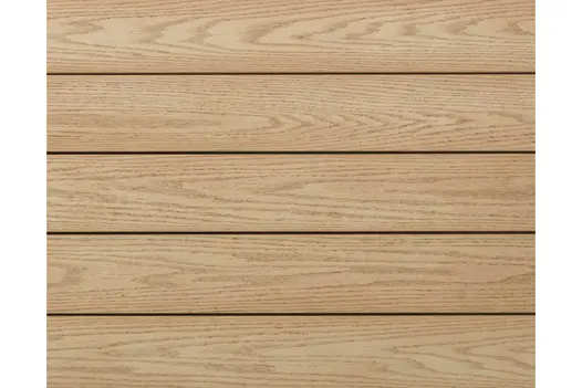 Close-up of square of Ashwood Millboard composite decking, showing soft mid-grey tones and subtle brushed texture.