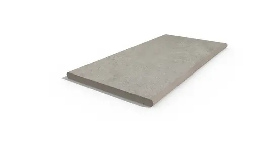 Astor Grey porcelain coping stone, with 20mm bullnosed edge profile and drip line applied in-house, with 10-year guarantee.