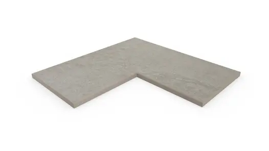 Astor Grey 5mm chamfer corner coping stone, part of our budget porcelain paving range, available with free next-day delivery.