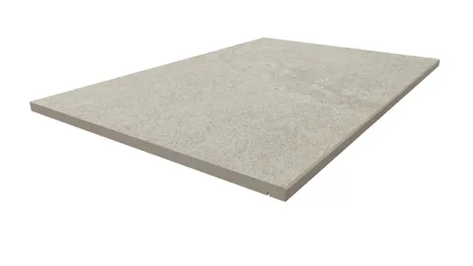 900x600mm Astor Grey 5mm chamfer step tread, with drip-line, part of London Stone’s budget porcelain paving range.