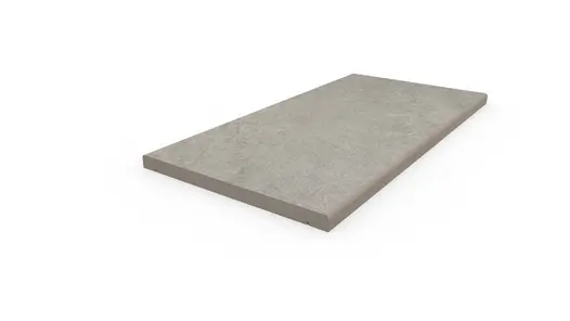 Single Astor grey porcelain straight coping stone, with drip-line and 5mm pencil round edge profile applied to the long sides.
