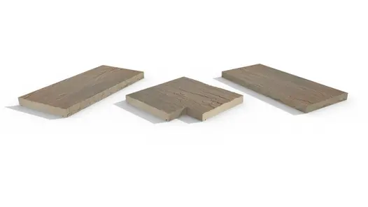 Autumn Brown Indian Sandstone Rock-Faced copings, with drip-lines, in straight, end, and corner pieces.