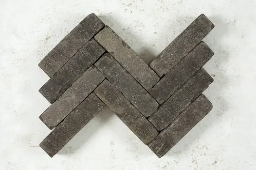 Silver Grey Multi Clay Pavers in 3-brick long zigzag rows on white background, showing tonal variation. Free UK delivery available.
