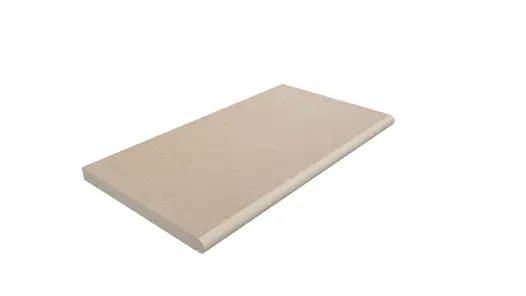 Rendered image of Buff Sawn Sandstone Bullnose Step, showing colour, bullnosed edge and drip line.