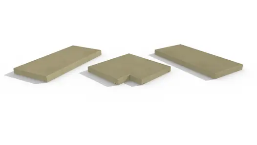 Britannia Buff Sawn Yorkstone Pencil Round Coping Stones, with drip-lines, in straight, end, and corner pieces.