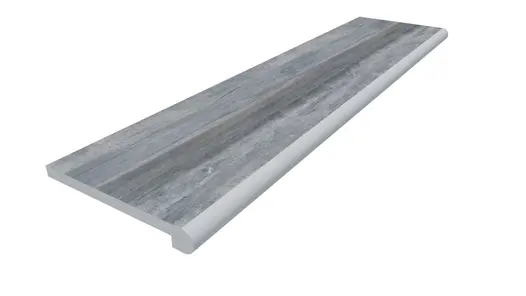Rendered image of a 1200x300 Cinder Porcelain Step with a 36mm Bullnose Edge. Free UK delivery available.