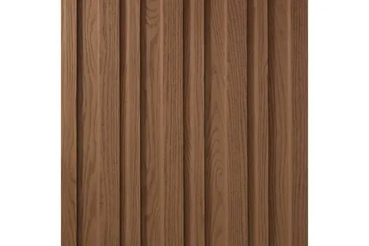 Close-up of Coppered Oak Board & Batten composite cladding, showing warm mid-brown tones and realistic woodgrain texture.