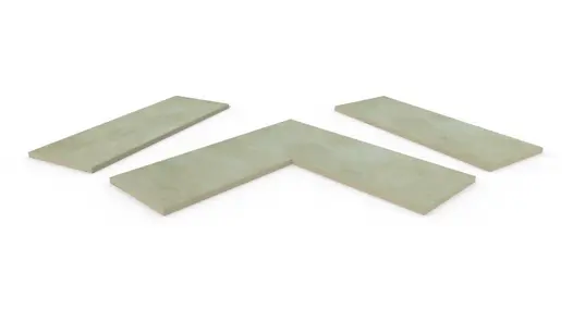Straight, end and corner pieces of Corda porcelain smooth coping stones, with a 5mm chamfered edge profile, with 10-year guarantee.