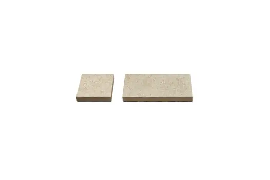 2 Cream Porcelain Setts, comparing size and shape of these porcelain patio tiles. Available with free UK next-day delivery