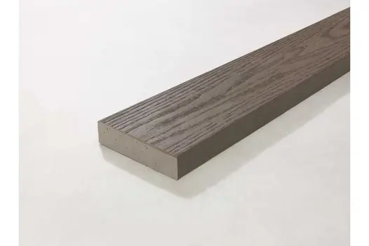 Ebony Grey Millboard shown from the side, detailing layered structure and brushed woodgrain.