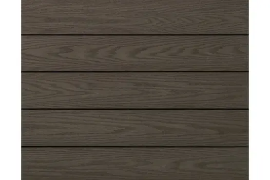 Close-up of square of Ebony Grey Millboard composite decking, showing deep charcoal tones and textured finish.