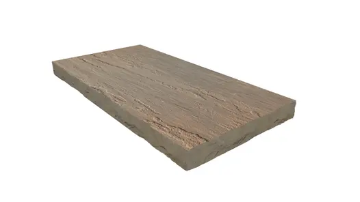 Autumn Brown Indian Sandstone Rock-Faced end coping, the rock face edge profile is applied to 3 sides.