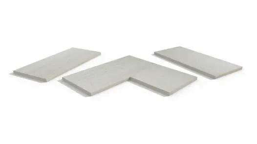 Faro Porcelain smooth coping stones, in straight , end and corner pieces, with a 5mm chamfered edge profile and driplines.