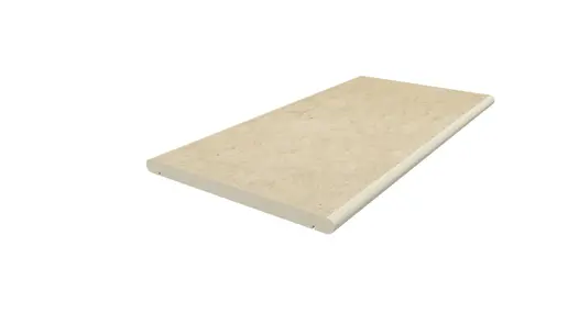 Single Florence Beige porcelain straight coping stone, with drip-line and 20mm bullnose edge profile applied to the long sides.