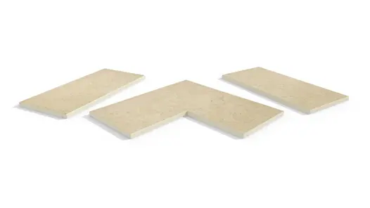 Florence Beige porcelain coping stones, in straight , end and corner pieces, with a 5mm chamfered edge profile.
