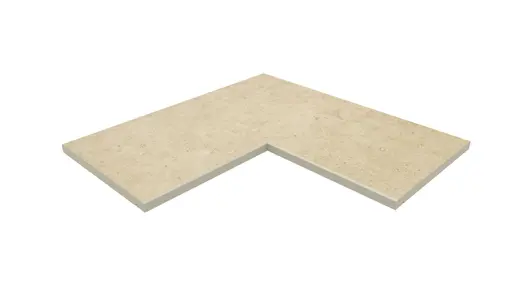 Florence Beige 5mm chamfer corner coping stone, part of our budget porcelain paving range, available with free next-day delivery.