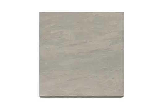 Swatch of Raj Green porcelain paving, used for 20mm bullnose step, highlighting the subtle colour variation and precise edges.