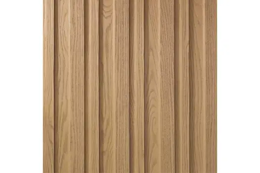Close-up of Golden Oak Board & Batten cladding, highlighting light oak tones and realistic woodgrain texture.