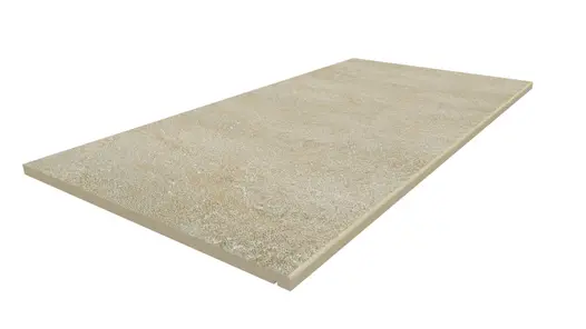 1200x600mm Golden Stone porcelain step, with drip-line and 5mm pencil round edge profile applied in-house. Free UK delivery available.