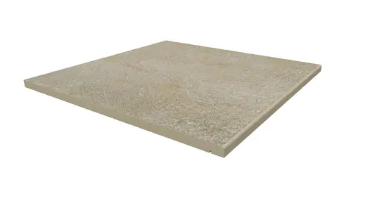 600x600mm Golden Stone porcelain step, with drip-line and 5mm pencil round edge profile applied in-house. Free UK delivery available.