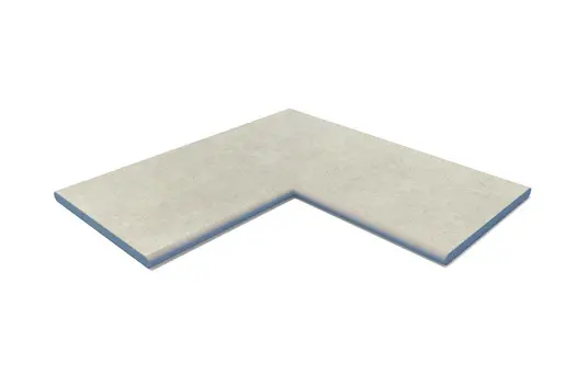 Corner coping in Grey Yorkstone with rounded 20mm bullnose profile. Softens edges while maintaining a sharp finish.