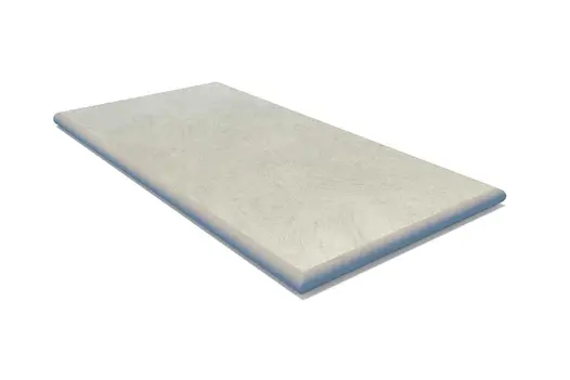 End coping in Grey Yorkstone Porcelain with smooth bullnose edge. Designed for clean and coordinated wall endings.