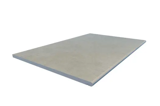 Grey Yorkstone porcelain 20mm bullnose step with rounded edge and natural mid-grey tones. A refined choice for outdoor steps.