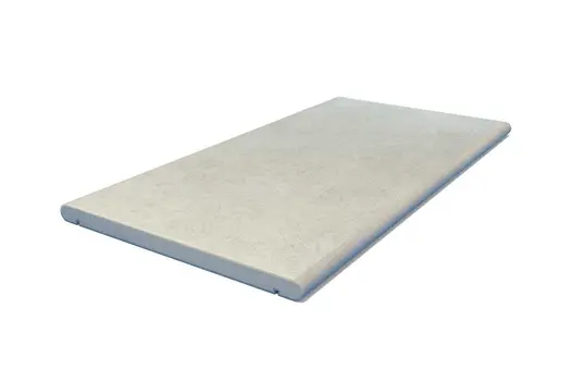 Straight bullnose coping in Grey Yorkstone with soft stone-effect finish. Suits both classic and modern gardens.