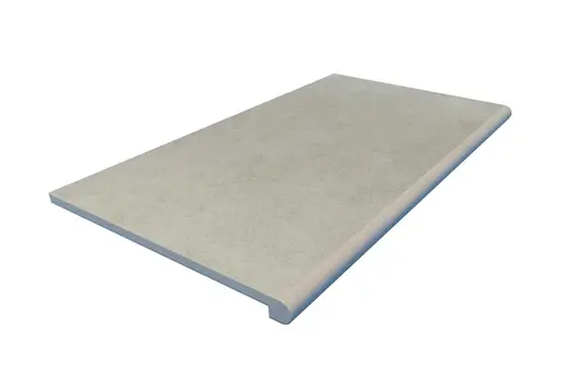 36mm bullnose Grey Yorkstone porcelain step with deeper profile and clean finish. Ideal for garden designs with subtle texture.