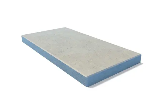 End coping in Grey Yorkstone Porcelain with clean drop-front profile. Pairs well with sharp, linear paving formats.