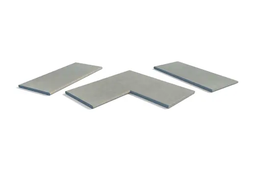 Complete set of Grey Yorkstone bullnose copings in all key formats. A classic rounded option for modern walling.