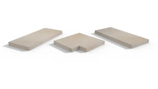 3 Harvest sawn sandstone 5mm pencil round copings. 1 straight pieces with drip lines, end piece and corner section. 