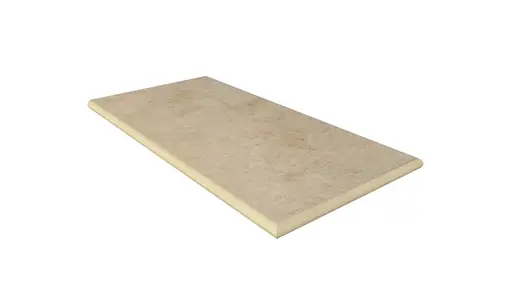 Jura Beige 20mm bullnose end porcelain coping, profiled on 3 edges, Manufactured at our Bespoke Stone Centre.