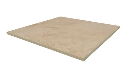 600x600mm Jura Beige porcelain step, with drip-line and 5mm pencil round edge profile applied in-house. Free UK delivery available.