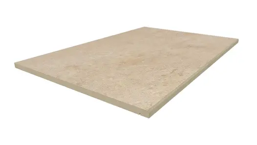 Jura Beige porcelain step tread, with drip-line and 5mm pencil round edge profile applied in-house. Free UK delivery available.