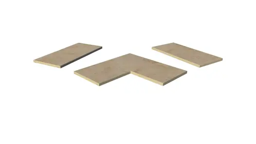 Jura Beige porcelain coping stones, in straight , end and corner pieces, with a 5mm chamfered edge profile.