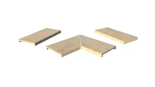Jura Beige 40mm downstand porcelain coping stones in straight, end and left- and right-mitred corner pieces.