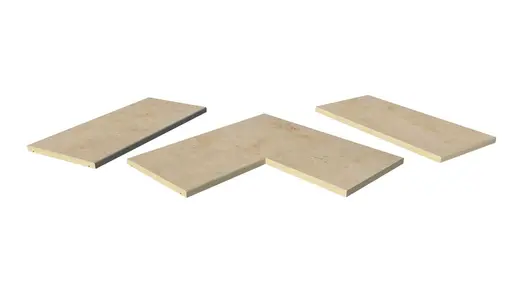 Jura Beige Porcelain 5mm pencil round copings, with drip-line, in straight, end, left and right corner pieces, made in-house.