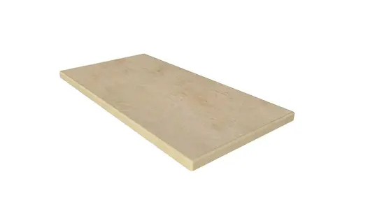 Jura Beige 5mm pencil round end coping, edge profile applied to 3 sides, part of London Stone’s budget porcelain paving range.