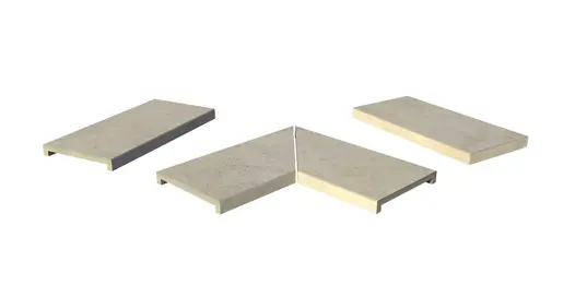 Jura Grey 40mm downstand porcelain coping stones in straight, end and left- and right-mitred corner pieces.