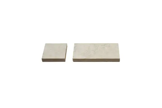 2 Light Grey Porcelain Setts, comparing size and shape of these porcelain patio tiles. Available with free UK next-day delivery.