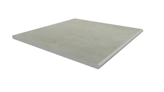 600x600 Light Grey porcelain 20mm bullnose step with drip line. Free UK delivery available. Comes with 10-year guarantee.