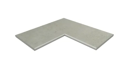 Light Grey corner coping, made of a single piece of porcelain, with 20mm bullnose edge profile applied in-house.