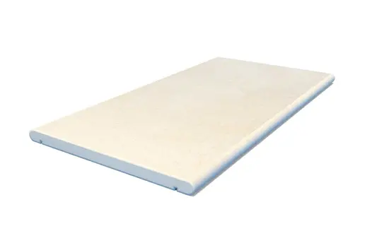 Straight Mint Porcelain coping with 20mm bullnose profile for soft wall detailing. Pairs well with matching paving.